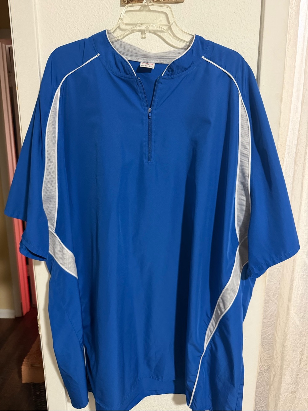 Men's Blue Lightweight Short-Zip Shirt Jacket with White Mesh Accents